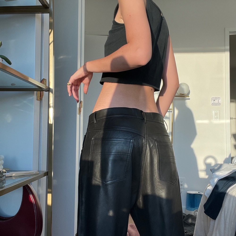 Black real leather pants